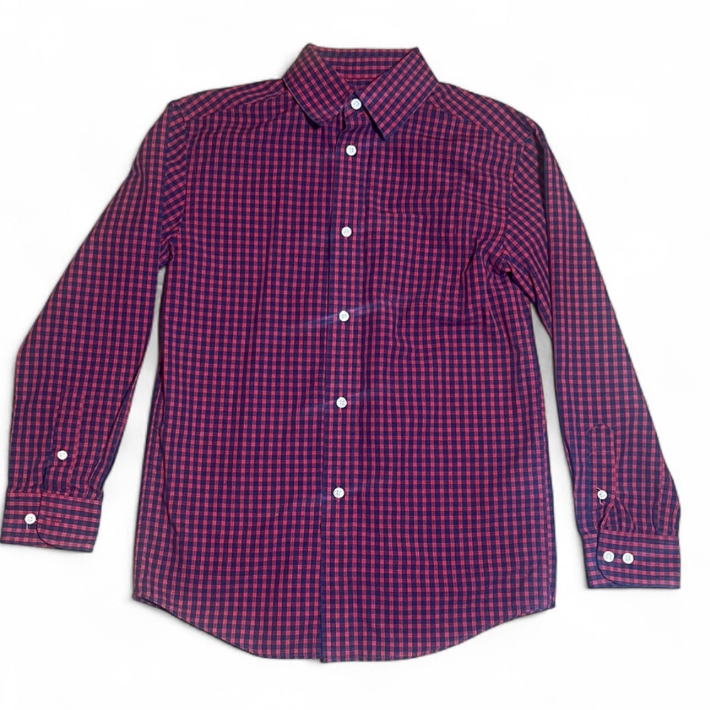 Cat & Jack Boy Shirt Dress Plaid Button Down Long Sleeve Multi Holiday Sz M